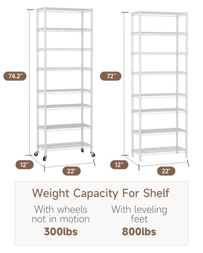Golpart 8-Tier Adjustable Metal Wire Storage Shelves - White, 12"Dx22"Wx72"H