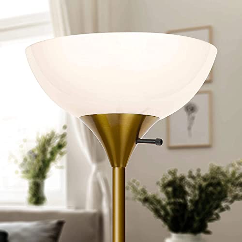 Dimmable LED Floor Lamp - Brass/Gold Tall Torchiere for Living Room & Bedroom