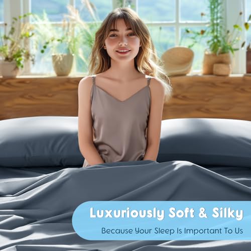 SONORO KATE 1000TC Egyptian Cotton King Sheets French Blue Extra Deep Pocket