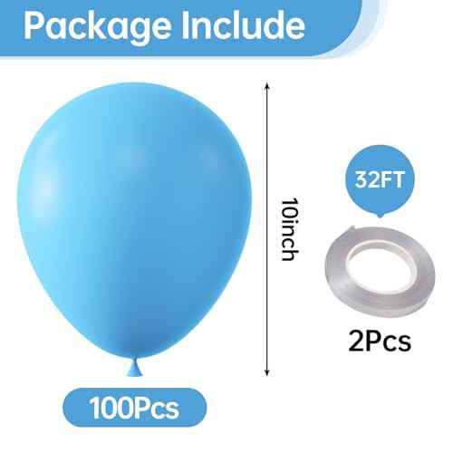 KALOR 10 Inch Light Blue Balloons, 100 Pcs Latex Helium Balloons for Birthday Party Baby Shower Wedding Graduation Graduation Party Decorations