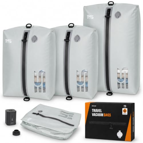 ESCRODOI 3PCS Grey Travel Vacuum Storage Bags with Pump, Waterproof & Reusable
