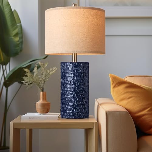 PARTPHONER 23-Inch Modern Ceramic Table Lamps Set of 2 Navy Blue - Farmhouse Bedside & Living Room Decor