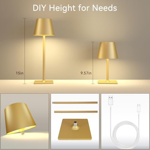 Gold Rechargeable LED Cordless Table Lamps Set of 4 with 6000mAh Battery Waterproof
