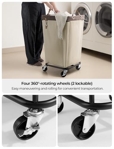 Laundry Basket with Wheels - 160L Rolling Hamper for Clothing - Light Khaki