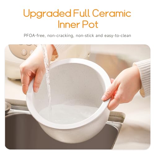 Joydeem 2.5-Cup Ceramic Rice Cooker with Pure Inner Pot, 1.2L, Health & PFOA Free