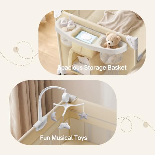 Wnttmt 4-in-1 Baby Bassinet & Bedside Sleeper with Diaper Changer - Beige