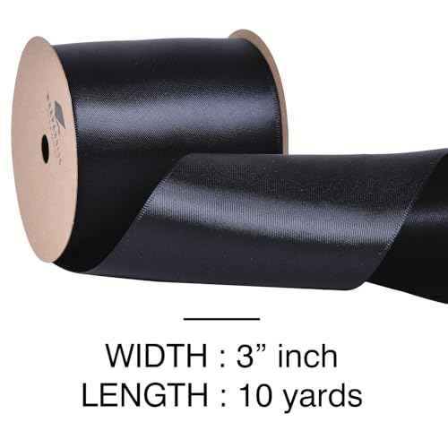 WRAPAHOLIC 10 Yards x 3 Inches Black Double Face Satin Ribbon, Polyester Cotton Ribbon Perfect for Christmas,Floral Bouquets, Gift Wrapping, Birthday, Wedding Invitation Card, Craft DIY, Party