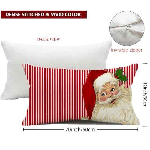 Decor Christmas Pillow Covers 12X20 Inch Elegant Red Striped Throw Pillow Covers Santa Claus Pillowcase Xmas Pillow Cushion for Christmas Decoratons
