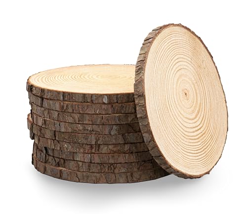 Medium Wooden Slices for Centerpieces - Set of 10 9-11 Inch Rustic Wood Decor
