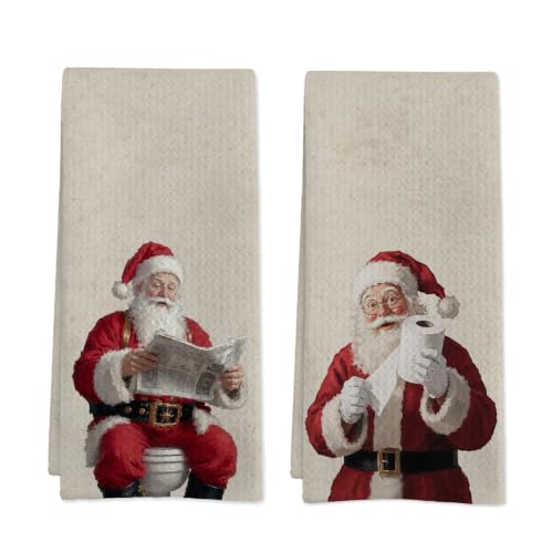 Vintage Christmas Santa Claus Hand Towels Set of 2 for Bathroom & Kitchen - MSJAUENN