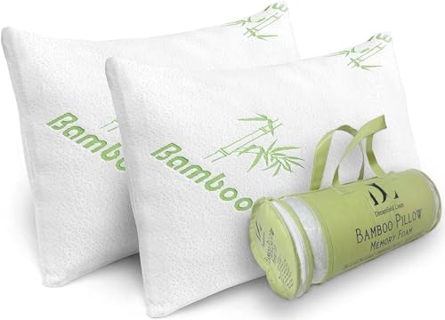 DreamField Linen Bamboo Rayon Standard Set of 2 Adjustable Shredded Memory Foam Sleeping Pillows 26x20"