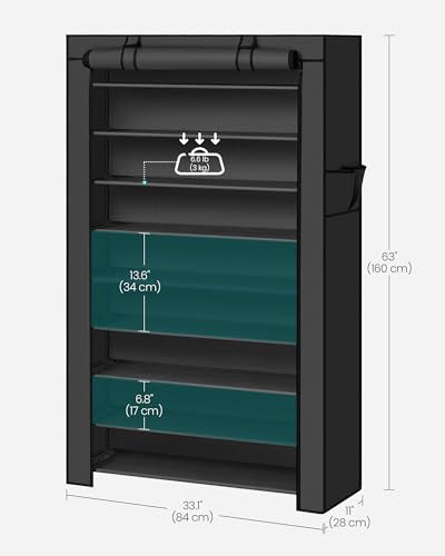 Black 10-Tier Shoe Rack with Cover, Holds 40-50 Pairs, Easy Assembly