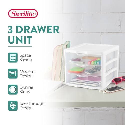 Sterilite Wide 3-Drawer Storage Unit Set - 8 Pack for Home & Office Organization