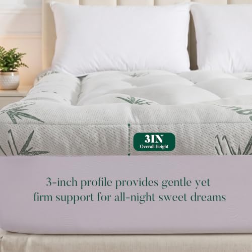 Green Full Size Memory Foam Mattress Topper 3 Inch Cooling Bamboo Viscose Pillow Top