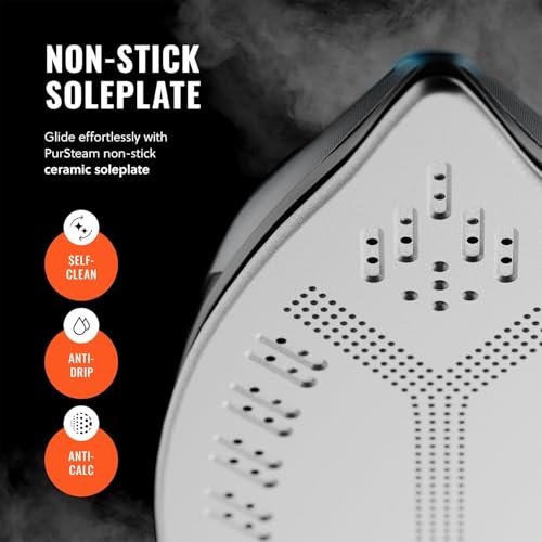 PurSteam SteamBurst+ 2.0 Steam Iron with Ceramic Soleplate & Self-Cleaning