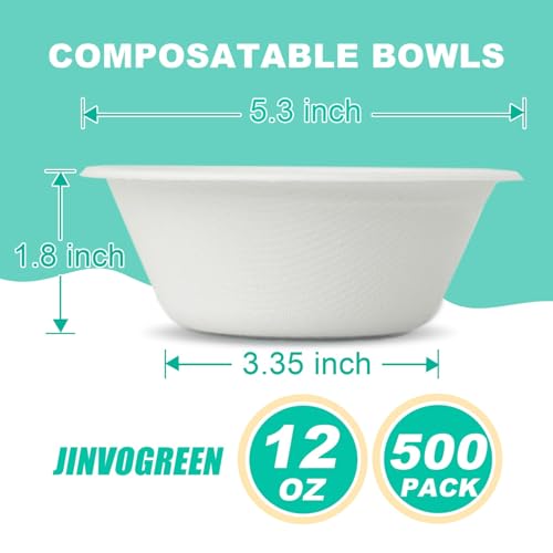 White Compostable Paper Bowls 12oz Bulk Pack of 500 - Eco-Friendly Disposable Dinnerware