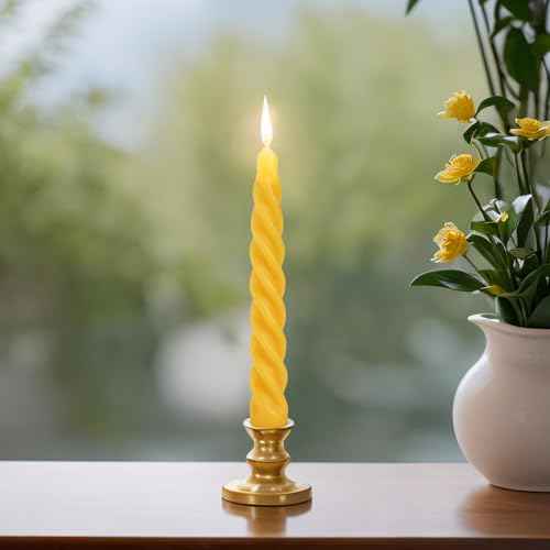 Beeswax Taper Candles, 7.3 inch Spiral Bees Wax Candlestick 4 Packs, Unscented Dripless and Smokeless, 4-5 Hours Long Burning for Home Decorations, Party, Dinner, Christmas