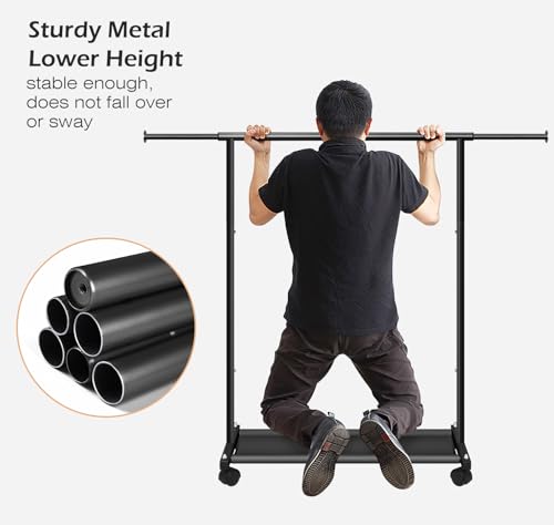 MISSLO Black Short Clothing Rack with Shelves & Wheels - Space-Saving Wardrobe, Kids & Adult Use