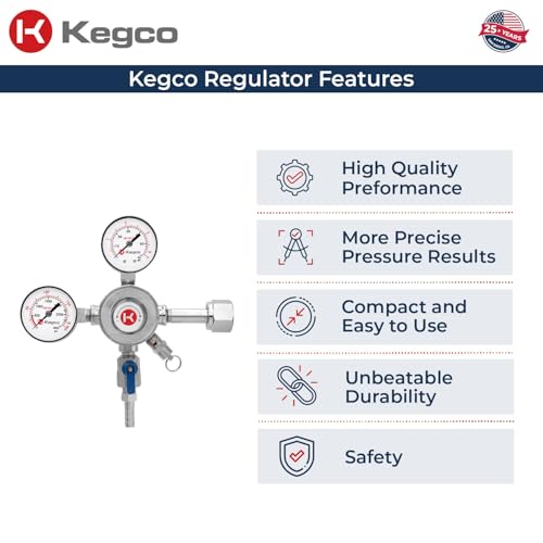 Pack of 1 Dual Gauge CO2 Draft Beer Regulator - Chrome, Kegco KC LH-542