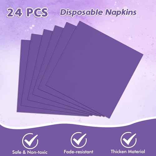 49Pcs Purple Birthday Party Decorations Purple Party Supplies Set Include 24 Plates 24 Napkins and 1 Tablecloth, Disposable Purple Tableware for Birthday Wedding Graduation Baby Showers Party
