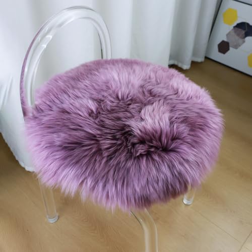 IRIWOOL Rose Purple Round Sheepskin Chair Cover 16.5" Soft Fur Cushion Pad