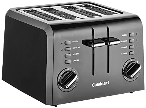 Cuisinart 4-Slice Compact Toaster with Black Finish, Wide Slots & 7 Shade Settings