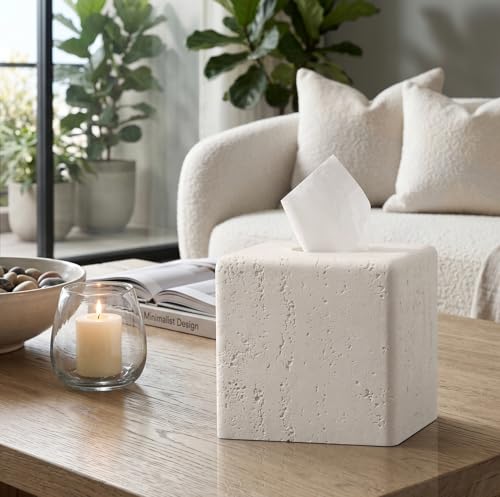 Haocoott Faux Travertine Square Tissue Box Cover Off White - Modern Home Decor