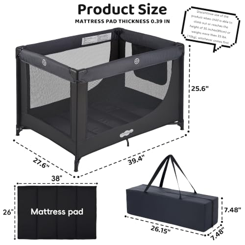 Portable Baby Playpen Pack and Play Foldable Travel Crib - Black