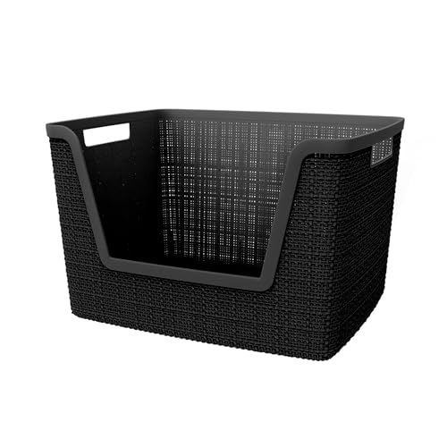 Large 18L Black Jute-Like Decorative Storage Baskets - Set of 4, Easy Access