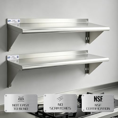Hally 12x48 Inch Stainless Steel Wall Shelf 2 Pack Commercial Grade NSF