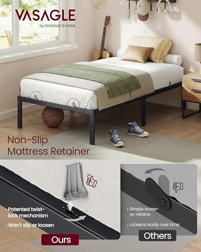 Twin Metal Bed Frame 14 Inch Tall, Noise-Free Support — Quick Assembly