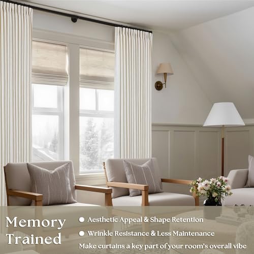 TWODRAPES Pinch Pleated Linen Curtains 105 Inches Long for Living Room