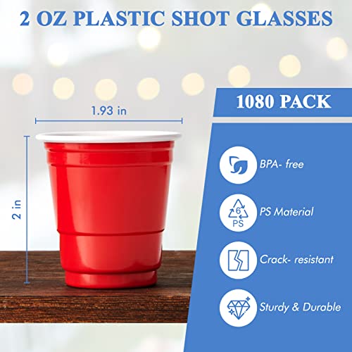 Lilymicky 1080 PACK 2 oz Red Plastic Shot Glasses, Cups