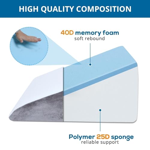 Sasttie Cool Grey Memory Foam Wedge Pillow 24x24x12 Inch Ergonomic Bed Support
