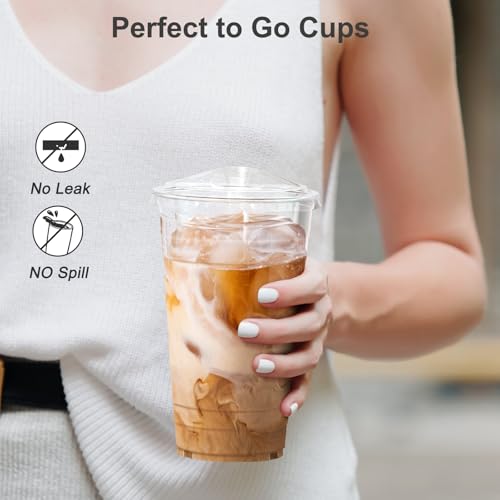 Dealusy 24 oz Clear Plastic Cups with Sip Lids – 100 Pack, Disposable, No Spill