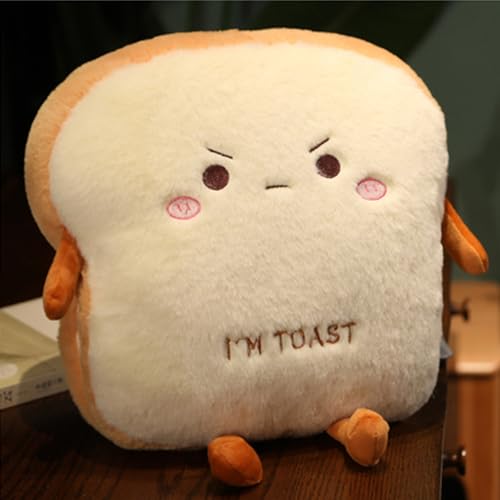 Sliced Bread Plush Pillow,Funny Toast Bread Stuffed Pillow,Adorable Expression Food Plush Nap Pillow with Hand Pocket Seat Cushion Great Gift Choice for Kids Adults (13.7 * 15.7)