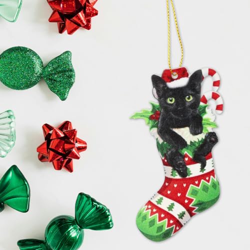 GLADFRESIT A Black Cat Christmas Tree Hanging Decoration – Christmas Ornament for Tree, Car, Home (A)
