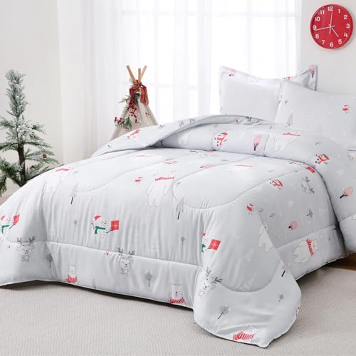 Yibeizi Christmas Twin Comforter Set with Bear Snowmen Design - Lightweight & Breathable Bedding for Kids, 2 Pieces