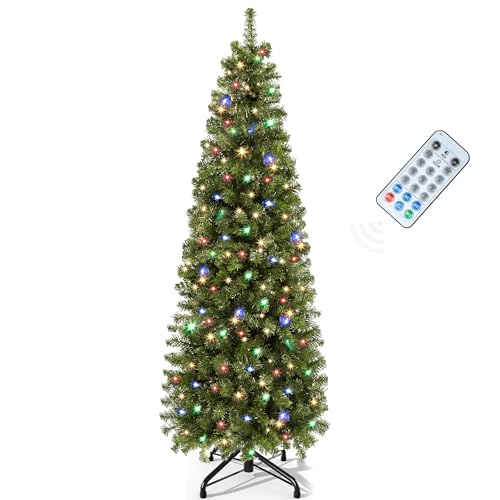 7.5FT Prelit Green Fraser Fir Pencil Christmas Tree with Remote - Slim Design
