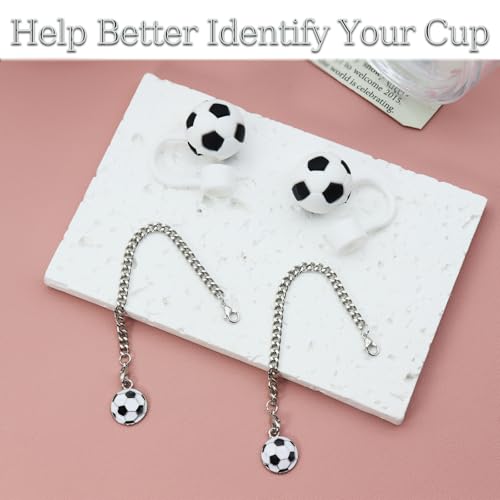 RENUIS Soccer Ball Silicone Straw Topper & Charm Chain for Stanley Cups - Soccer Ball1