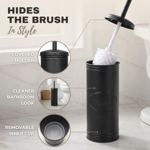 Autumn Alley Matte Black Farmhouse Bathroom Trash Can & Toilet Brush Set