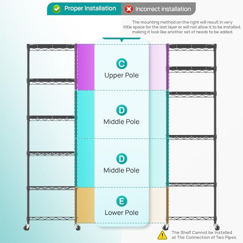 Black 6-Tier Wire Storage Shelf - Adjustable Metal Shelving Unit 17.5x11.5x61.5 Inches