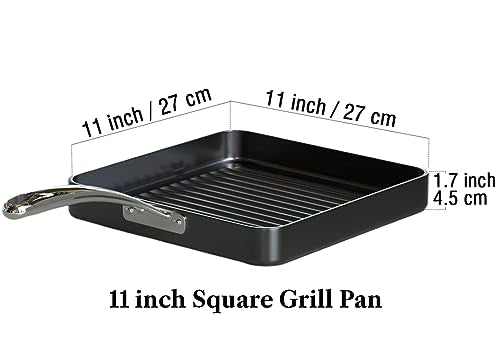 Cooks Standard 11-Inch Hard-Anodized Nonstick Square Grill Pan for Indoor Cooking