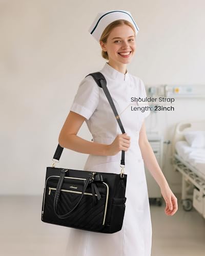 LOVEVOOK 15.6 Inch Laptop Tote Bag with Insulated Lunch Compartment, Black