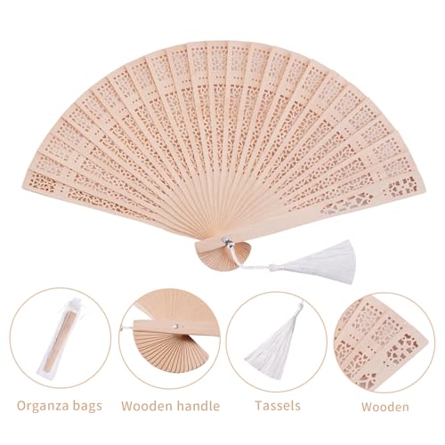 Wooden Hand Fan Set with Organza Bags & Tassels - 50 Pieces for Party Favors