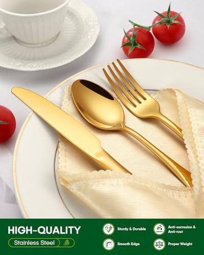 Gold Flatware Set for 12 - 60 Piece Stainless Steel Silverware Cutlery