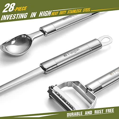 Stainless Steel Kitchen Utensil Set - 28 Pcs Cooking Tools with Color Variation