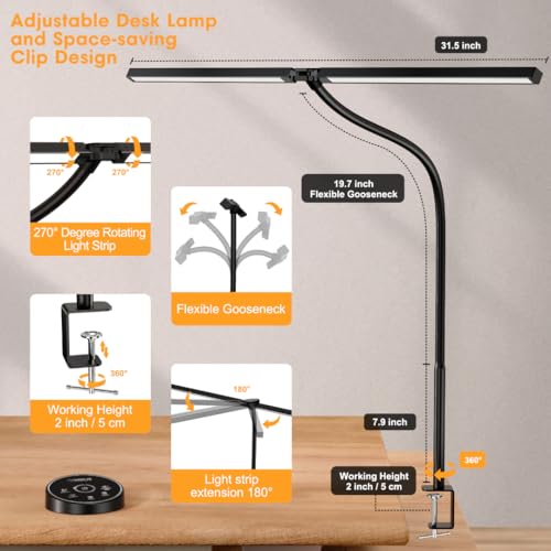 Pzloz LED Desk Lamp for Office & Home Black - Eye-Caring Adjustable Table Light