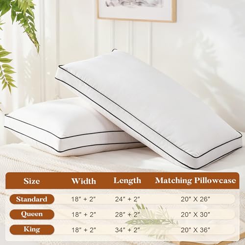 Queen Size Feather Down Pillow Set of 2 - Medium Firm Hotel Collection Gusset Design