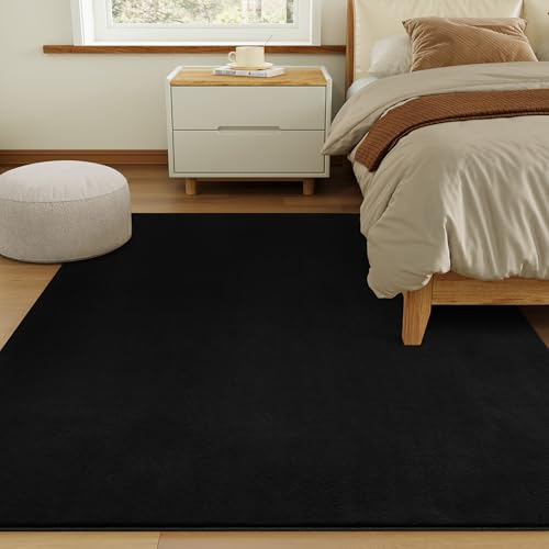 Castlye 6x9 Black Faux Cashmere Area Rug - Soft Non-Slip Living Room Carpet